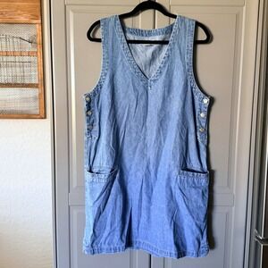 Cherokee Vintage 90s Pocket Pinafore Jumper Denim Mini Dress, Medium Wash, L